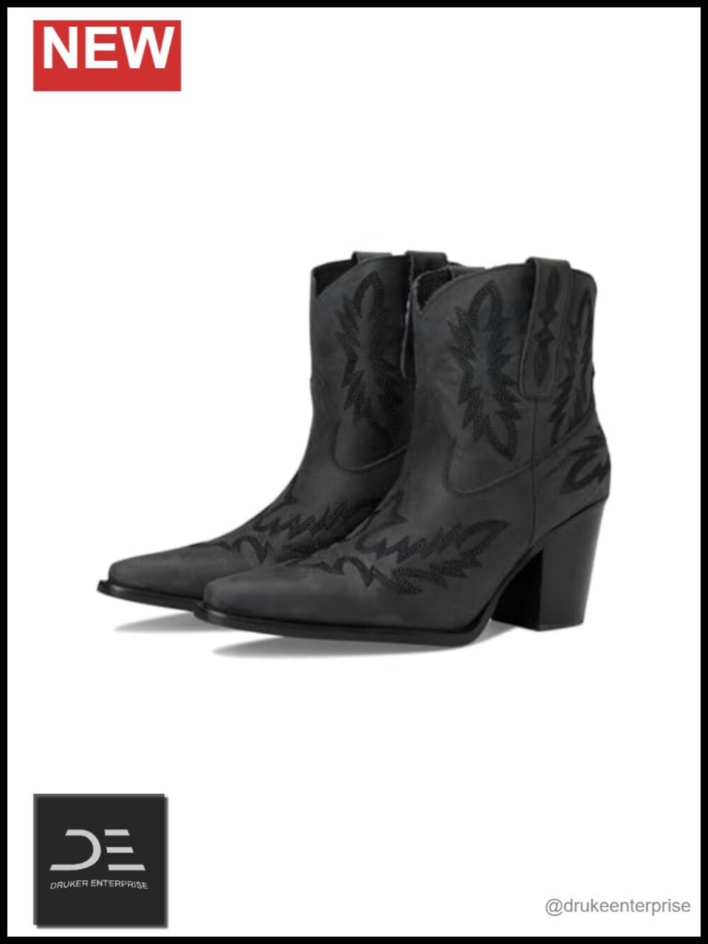 Dingo Rocky Embroidered Pointed Toe Casual Boots Ankle Mid Heel Leather